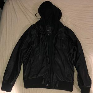 OBEY faux leather jacket w/ hood. Large men’s